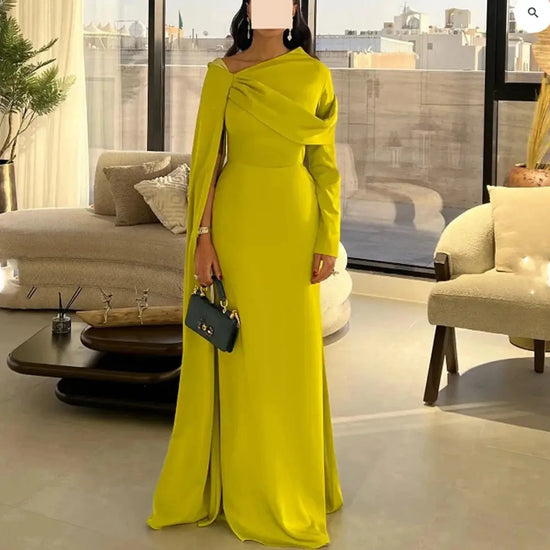 Yellow Long Sleeves Bespoke Occasion Gown Evening Dresses Prom Pastrol Unisex Jersey Retro Dubai Saudi Arabic Customized Beauty hair & fashionfj