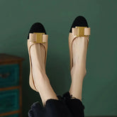 Elegant Flats Women 2025 Cow Leather Shoes Gold Bowtie Big Size 43 Spring Low Heels Slip On Pointed Toe Comfortable Footwear Beauty hair & fashionfj