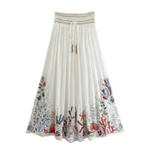 Batwing Sleeve Women Autumn Embriodery Paisley Print Skirt Set Outfits V Neck Button Tiered Mini Skirt Dress Suit Vintage Set Beauty hair & fashionfj