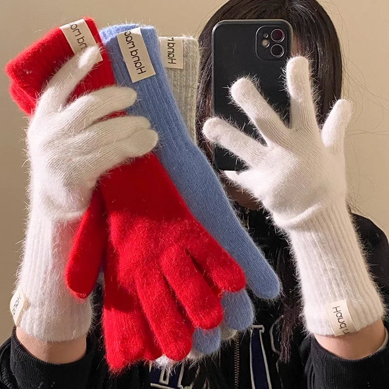 Winter Knitted Gloves Stretchy Warm Gloves Solid Color Fingered Gloves for Cold Weather Girls Men Women And Teens Winter Mittens