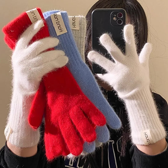 Winter Knitted Gloves Stretchy Warm Gloves Solid Color Fingered Gloves for Cold Weather Girls Men Women And Teens Winter Mittens