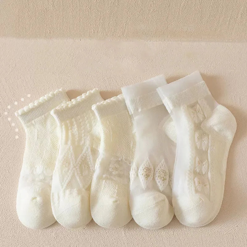 5Pairs Summer Soft Cotton Girls Socks Breathable Children Short Ankle Socks Kids Lace Princess Mesh Ruffle Lolita Socks