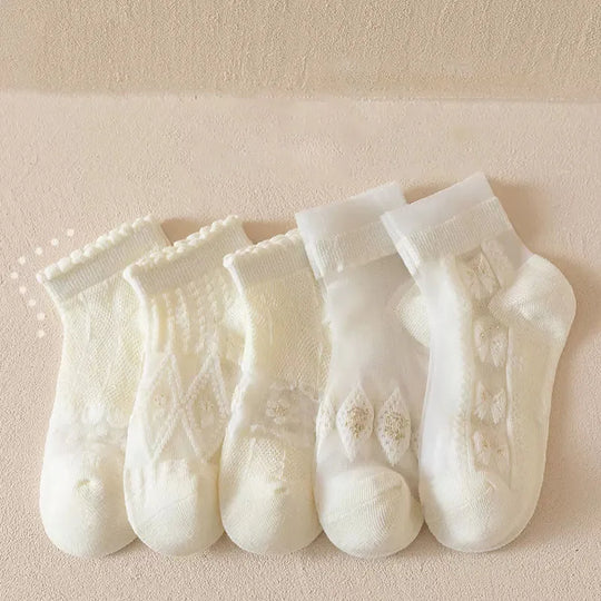 5Pairs Summer Soft Cotton Girls Socks Breathable Children Short Ankle Socks Kids Lace Princess Mesh Ruffle Lolita Socks