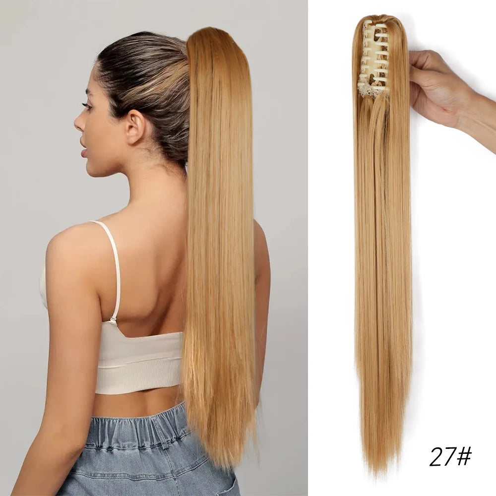 Long Straight Claw Clip On Ponytail Hair Extension Synthetic 22Inch Wavy Ponytail Fake Hairpiece For Women Pony Tail Hairpiece