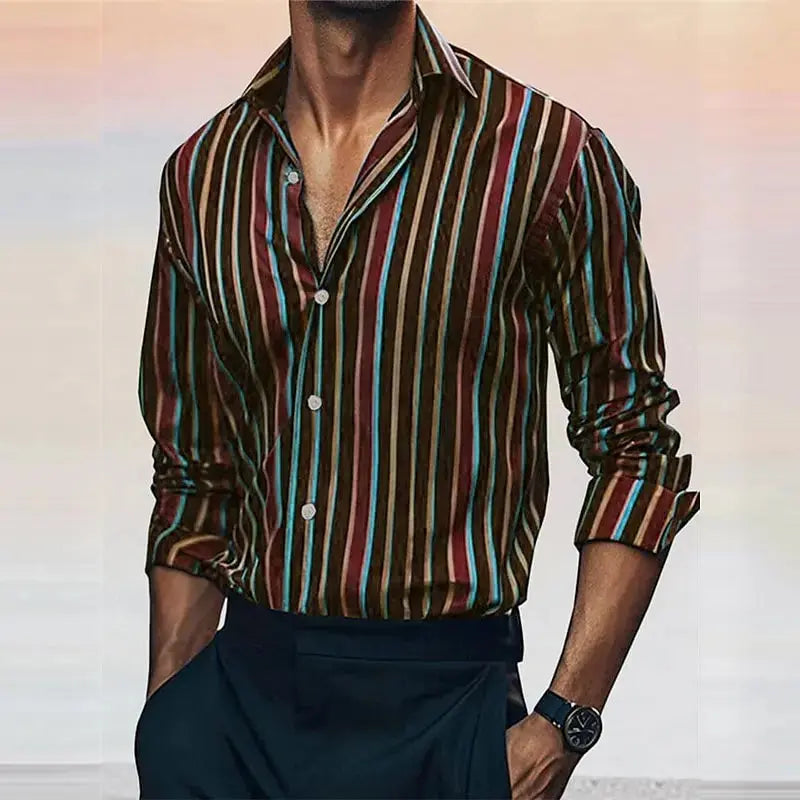 Fashion men's striped shirt stylish casual outdoor long sleeve lapel button soft and comfortable material new hot sale plus size Beauty hair & fashionfj