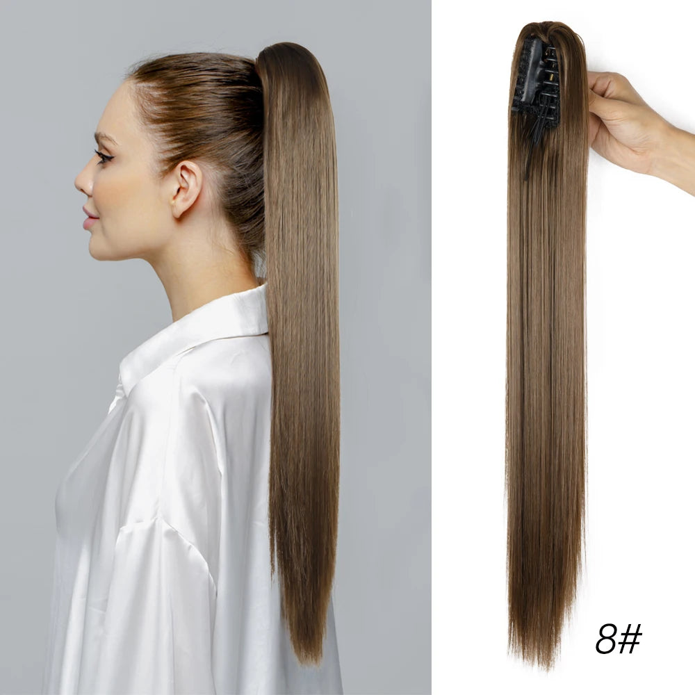 Long Straight Claw Clip On Ponytail Hair Extension Synthetic 22Inch Wavy Ponytail Fake Hairpiece For Women Pony Tail Hairpiece