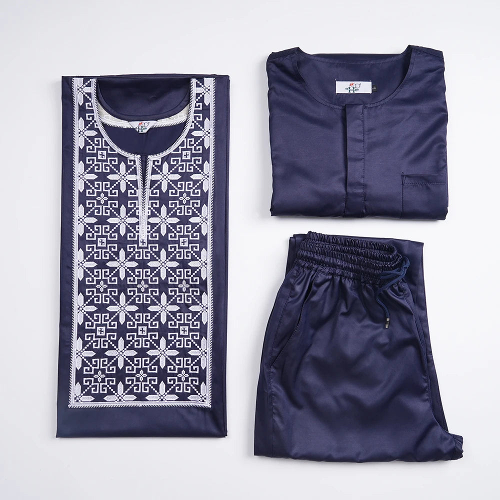 H&D African Suit For Men Robe Shirt Pants Set Long Sleeve Tops Embroidery Agbada Clothes Blue Africain Homme Traditional Robes Beauty hair & fashionfj