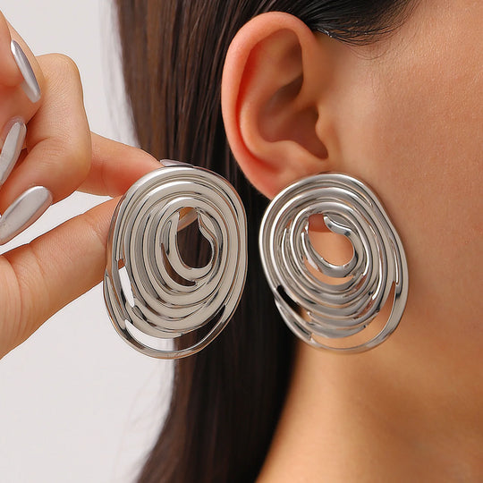 Exaggerated Gold Color Heart Oval Earrings For Women Metal Earing Jewelry 2025 Trending Irregular Wrinkled Geometric Earrings