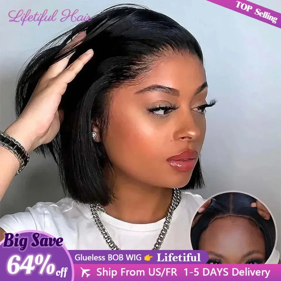 Glueless Bob Hair Wig Human Hair Ready To Wear Straight Transprent 4x4 Lace Closure Wigs For Women Glueless Wigs Human Hair Beauty hair & fashionfj