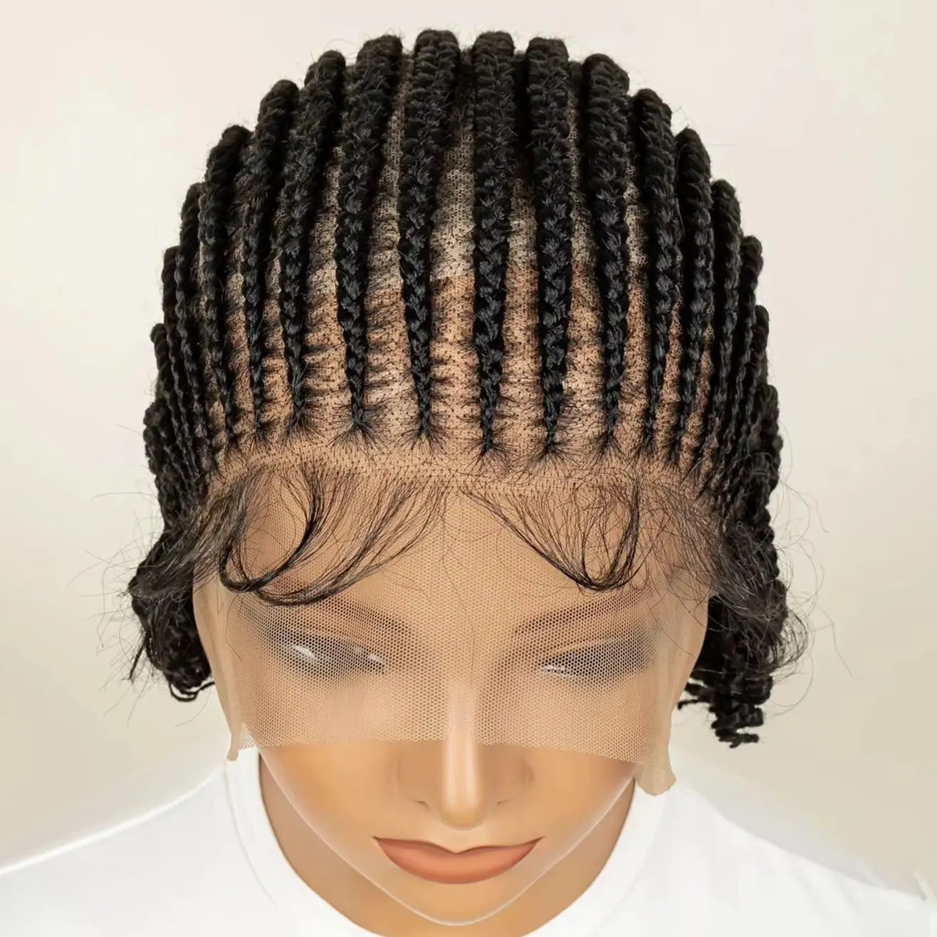 8 Inch Full Lace Synthetic Braided Wig with Baby Hair And Curly Ends Knotless Cornrow for Black Women Natural Looking Wigs