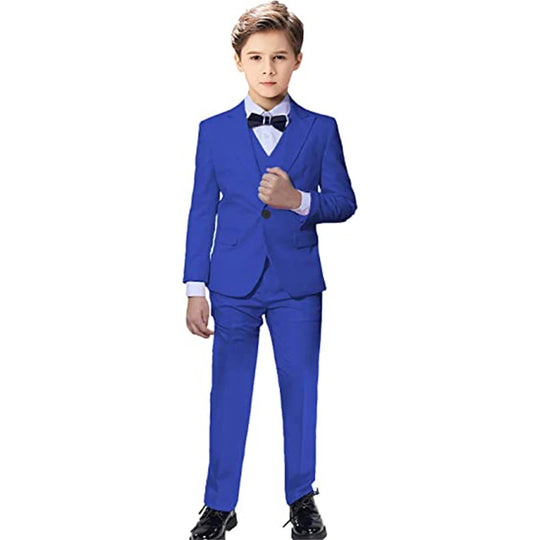 Elegant Blue Suit for Boy Wedding Dresses Casual Boys Suit 3 Pieces Set with Peak Lapel Fitted Blazer Vest Pants Casual Tuxedos