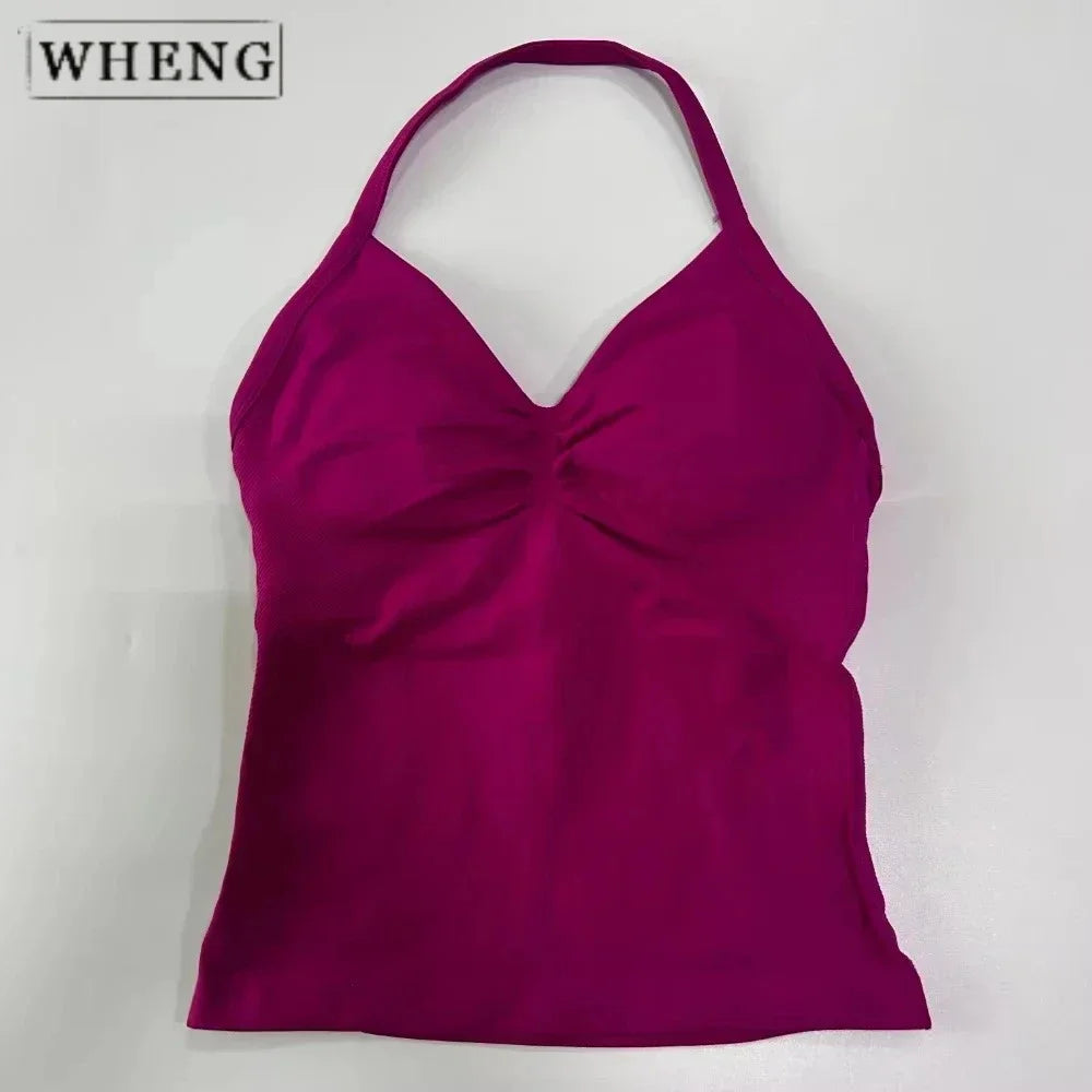 Women's Yoga Vest  Top with Bare Back and Long Straps  Backless Bra for Training  T-shirt for Running and Yoga
