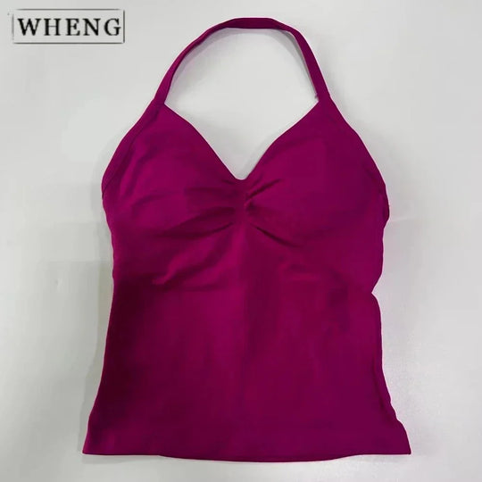 Women's Yoga Vest  Top with Bare Back and Long Straps  Backless Bra for Training  T-shirt for Running and Yoga