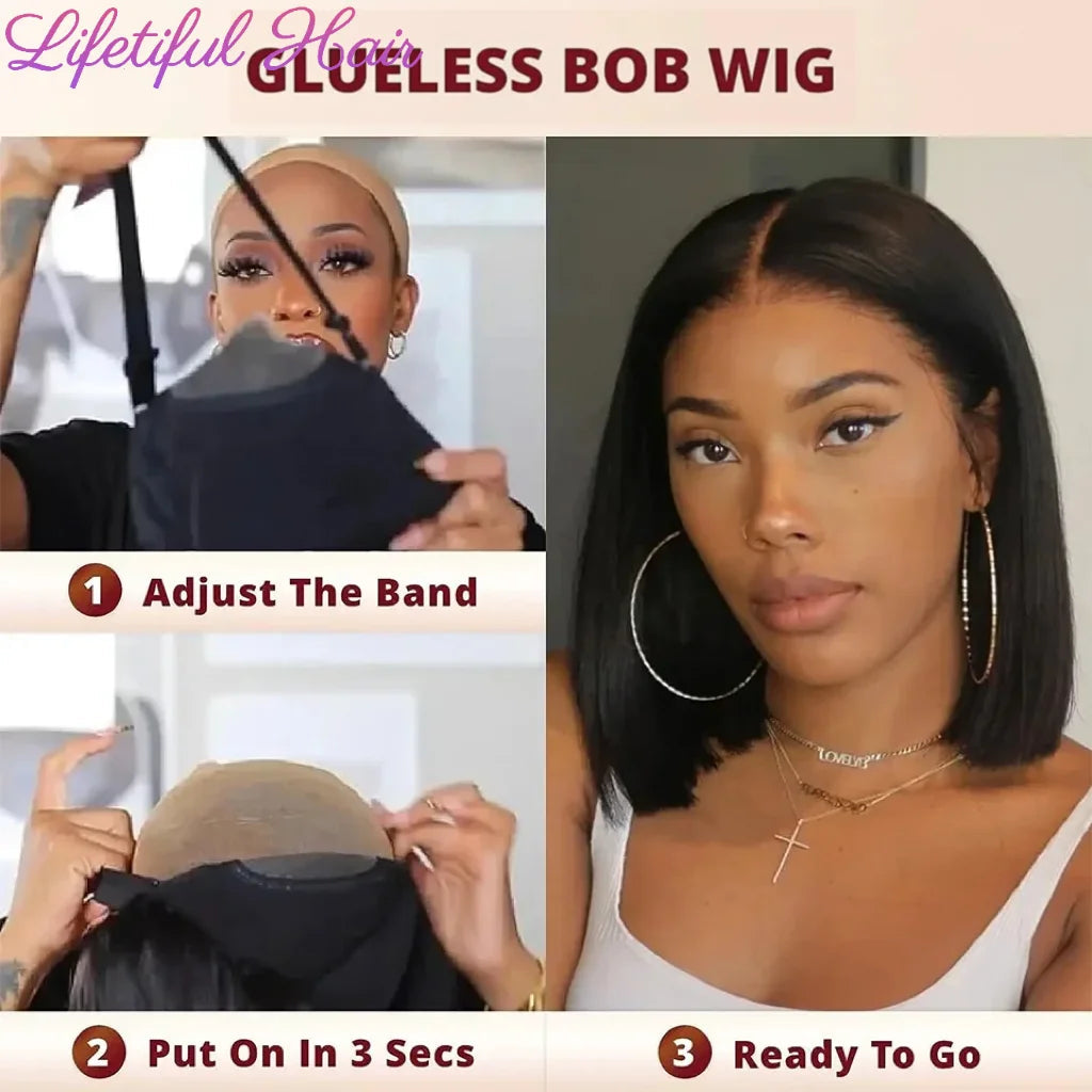 Glueless Bob Hair Wig Human Hair Ready To Wear Straight Transprent 4x4 Lace Closure Wigs For Women Glueless Wigs Human Hair Beauty hair & fashionfj