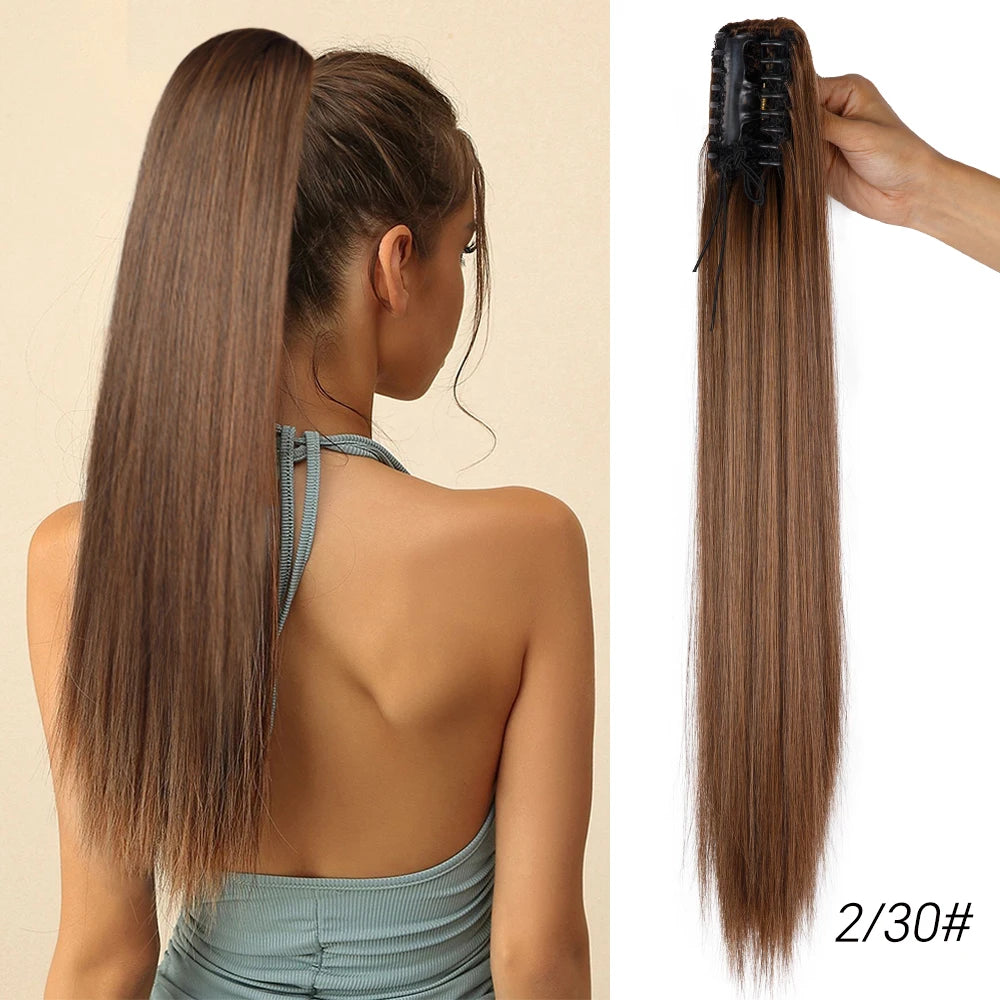 Long Straight Claw Clip On Ponytail Hair Extension Synthetic 22Inch Wavy Ponytail Fake Hairpiece For Women Pony Tail Hairpiece