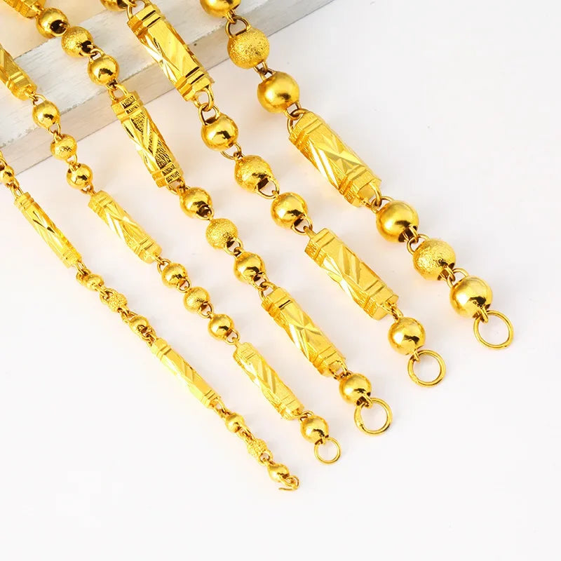 Luxury 24K 9999 Pure Gold real gold Men's necklace hexagonal beads solid chain Beauty hair & fashionfj