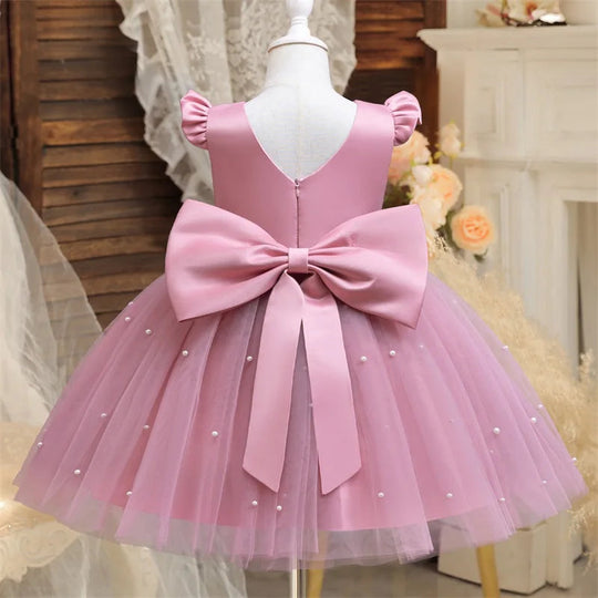 Toddler Girl Flower Birthday Tulle Dress Backless Bow Wedding Gown 1-8Y Kids Party Wear Princess Dress Baby Girl Bowknot Dresses Beauty hair & fashionfj