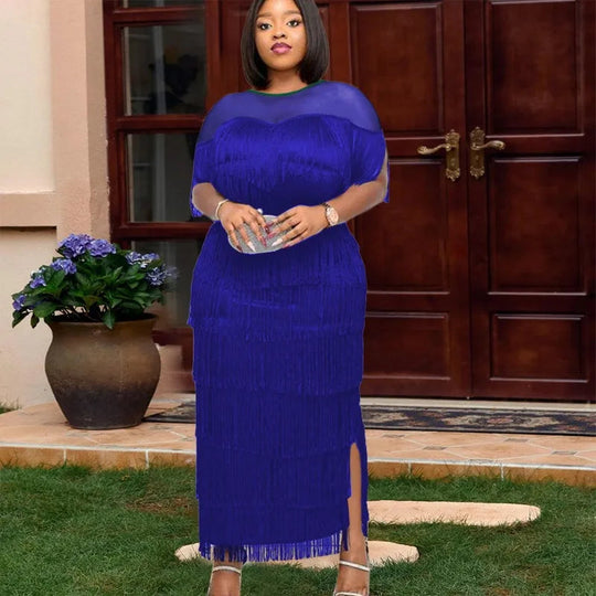 Customized Plus Size African Party Evening Dresses for Women Summer Tassel Short Sleeve Traditional Dashiki African Clothes Anka Beauty hair & fashionfj