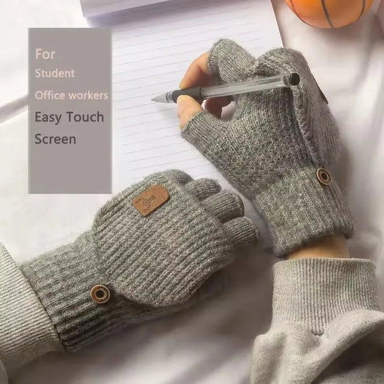 Knitted Fingerless Gloves Winter Thicken Warm Touch Screen Gloves for Men Women Gloves Warm Half Finger Student Gloves