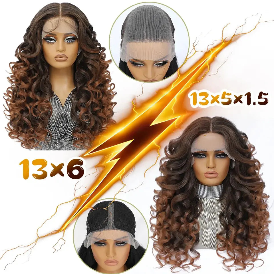 Latisha 13X6 HD 13X5X1 Synthetic Lace Front Wigs Curly Pre Plucked Lace Frontal Wig with Bangs for Women Highlight with Babyhair Beauty hair & fashionfj