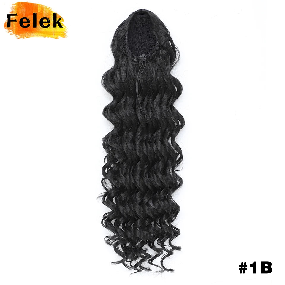 24 Inch Ponytail Extension Synthetic Long Curly Wavy Drawstring Pony Tail Hair Extension For Black Women Daily Party Use African