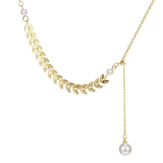 Real 18K Gold Wheat Ear Necklace For Women Natural Freshwater Pearl Necklace Wedding Party Valentine's Day Gift AU750 Jewelry Beauty hair & fashionfj