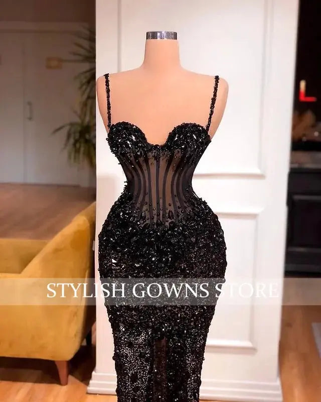 Luxury African Evening Dresses For Black Girls Beaded Sparkly Sequined Formal Dress Sweetheart Birthday Party Gown Customized Beauty hair & fashionfj