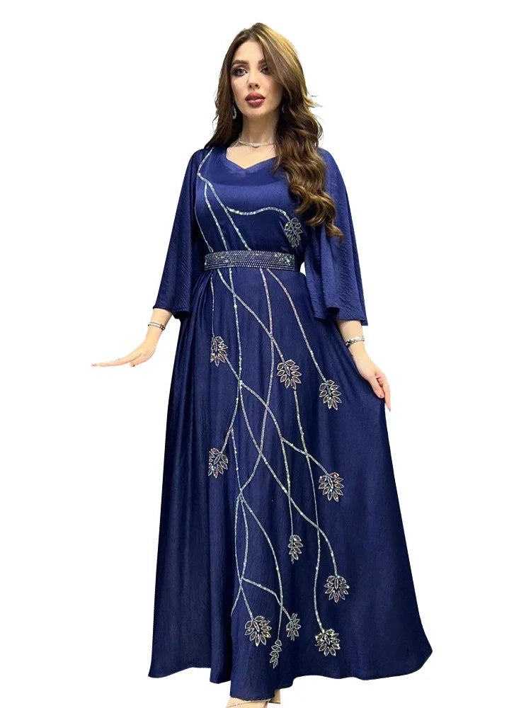 Turkey Muslim Dress Women Abaya Diamond Lace-up Party Dresses Moroccan Kaftan Ensemble Femme Musulmane  Hijab Vestidos Beauty hair & fashionfj