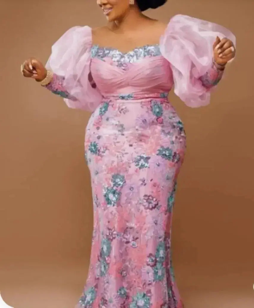 African Wedding Party Dresses for Women Autumn Africa Elegant Long Sleeve Pink Evening Long Robes African Gowns African Clothing Beauty hair & fashionfj