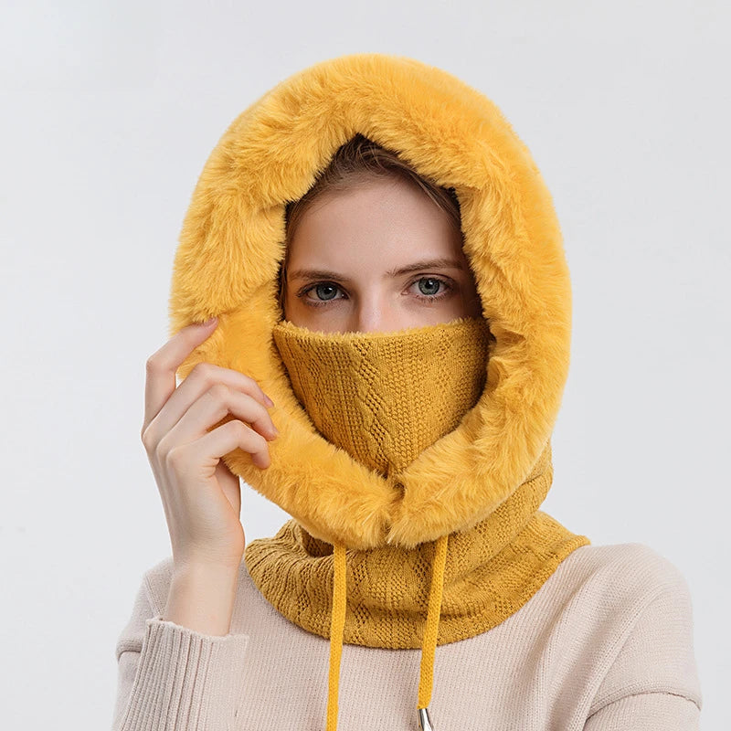 Women's Winter Hat Outdoor Cycling Headgear Anti Cold Skiing Hat Warm Scarf Face Mask Integrated Anti Cold Headgear