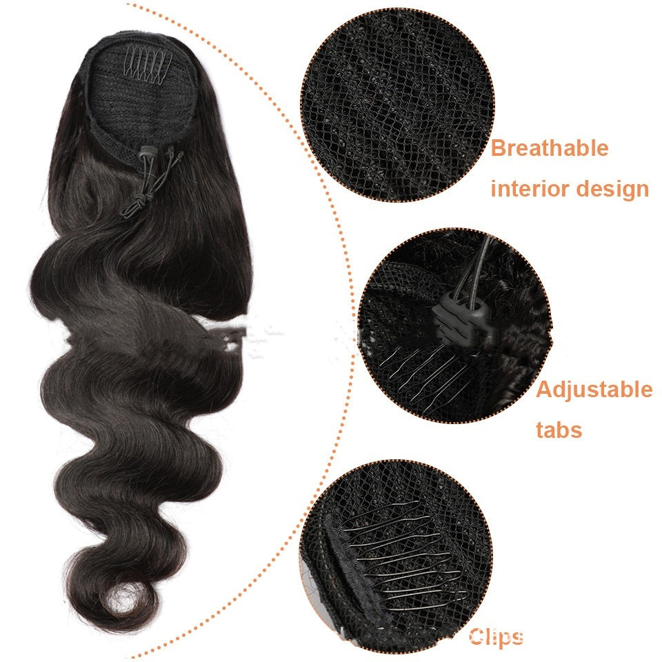 Natural Black Drawstring Ponytail Human Wigs Beauty hair & fashionfj
