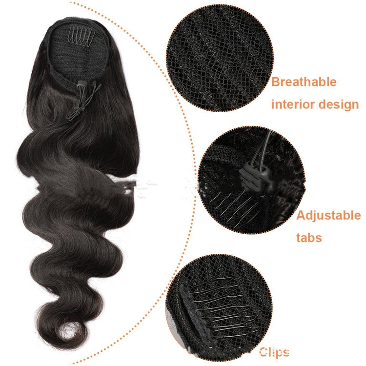 Natural Black Drawstring Ponytail Human Wigs Beauty hair & fashionfj