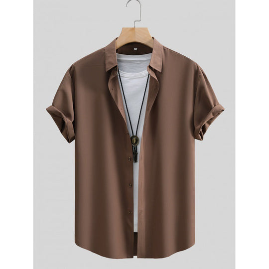 Men's Short-sleeved Shirt Solid Color Summer Beauty hair & fashionfj