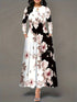 Round Neck Long Sleeve Printed Pocket Waist-controlled Large Hem Dress Beauty hair & fashionfj