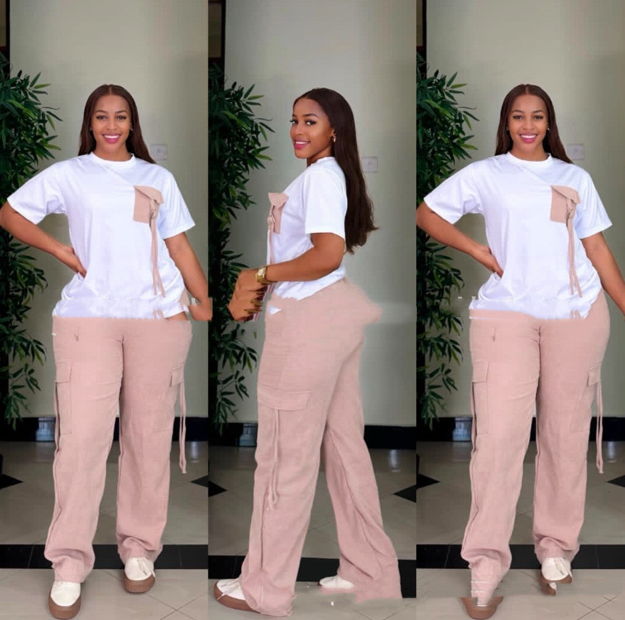 Simple Loose Pants Special Multi-bag Two-piece Set