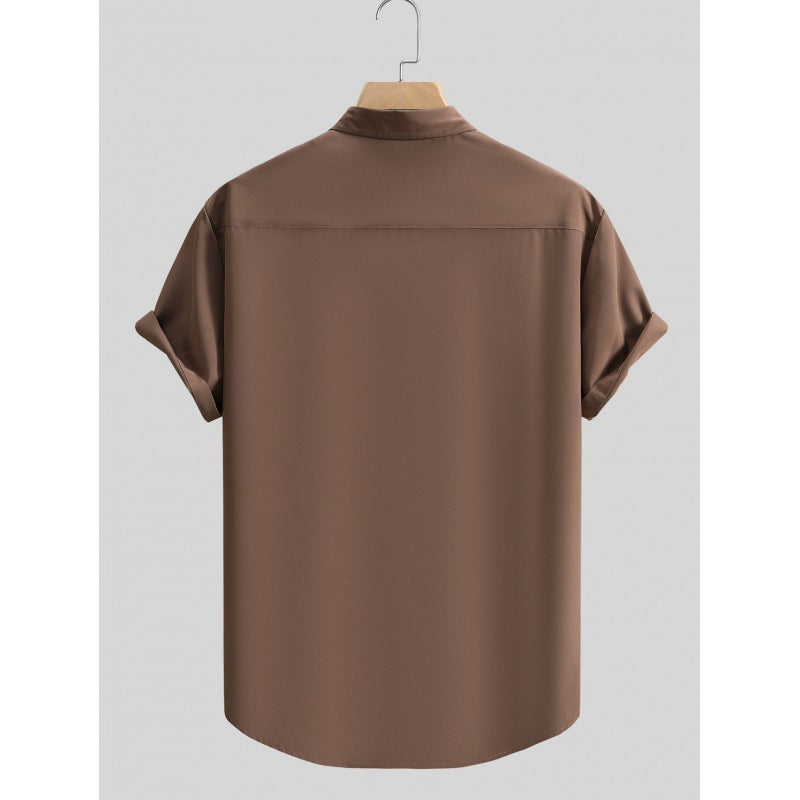 Men's Short-sleeved Shirt Solid Color Summer Beauty hair & fashionfj