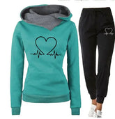 Love Heart Printed Sports Suit Hooded Sweatshirt Top And Drawstring Pants Fashion Casual Clothing For Women Beauty hair & fashionfj