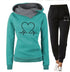 Love Heart Printed Sports Suit Hooded Sweatshirt Top And Drawstring Pants Fashion Casual Clothing For Women Beauty hair & fashionfj
