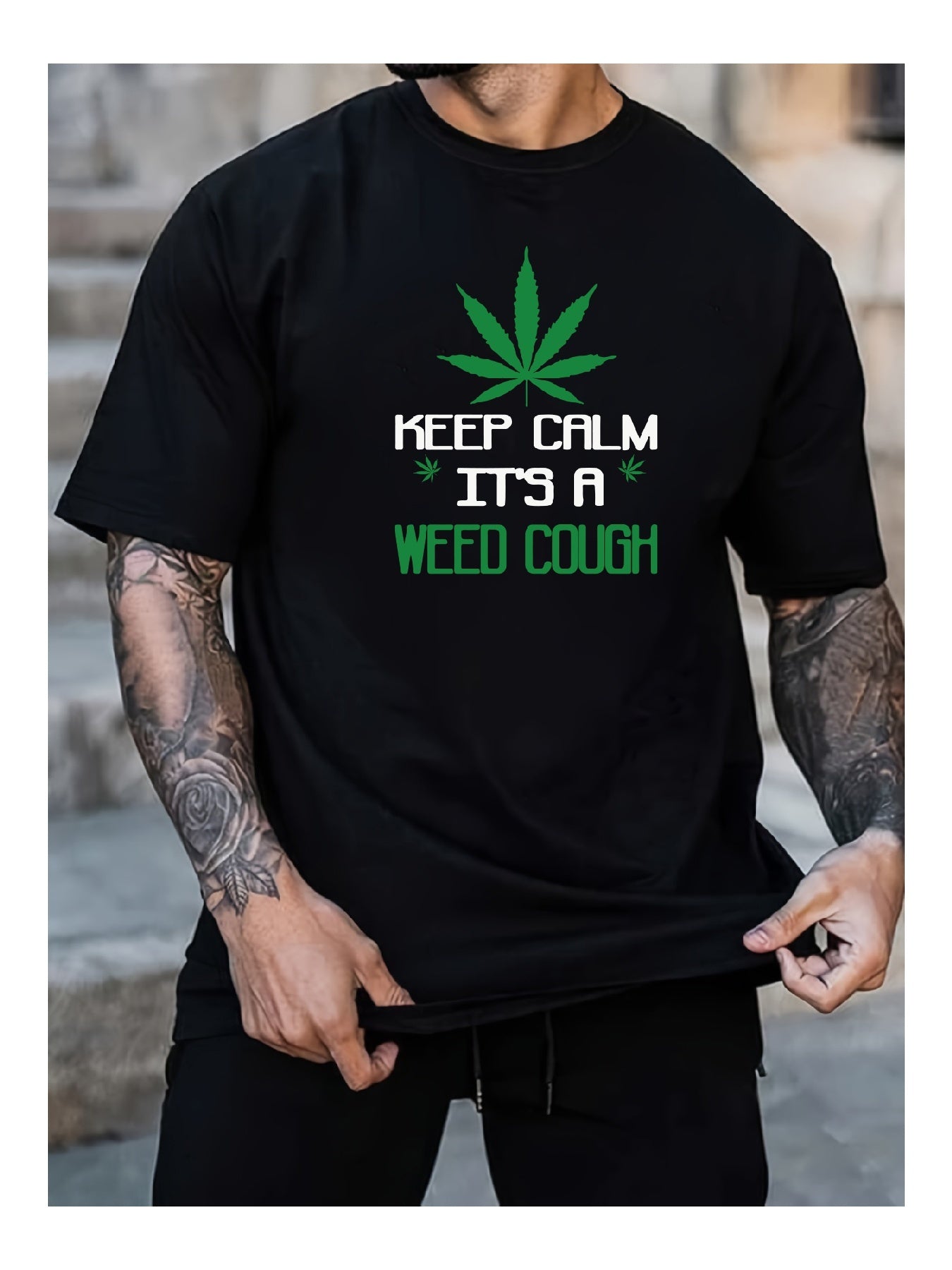 Keep Calm Its A Weed Cough  Funny Marijuana TShirt With Leaf Design Beauty hair & fashionfj