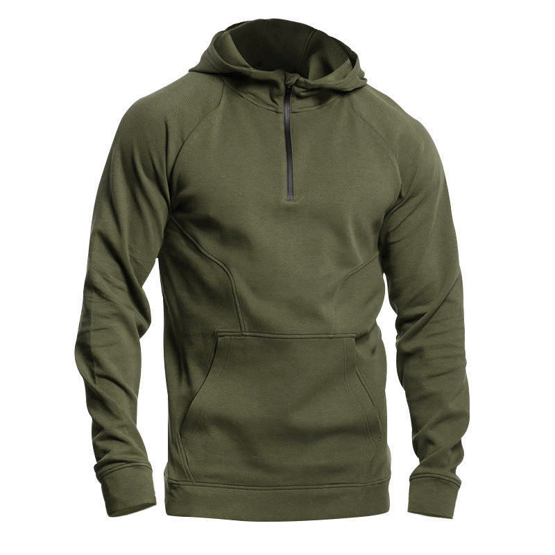 Cross-border Ebay New Long Sleeve Sweater Leisure Pullover Hooded Half Zipper Block Brushed Hoody Men Beauty hair & fashionfj