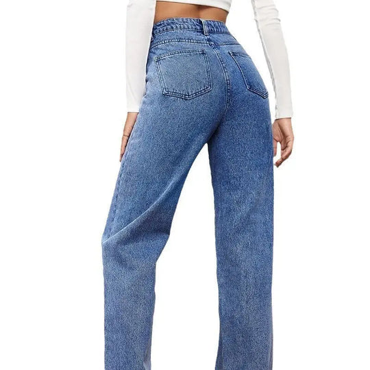 Washed Fashion Straight Jeans Women's Mid Waist Beauty hair & fashionfj