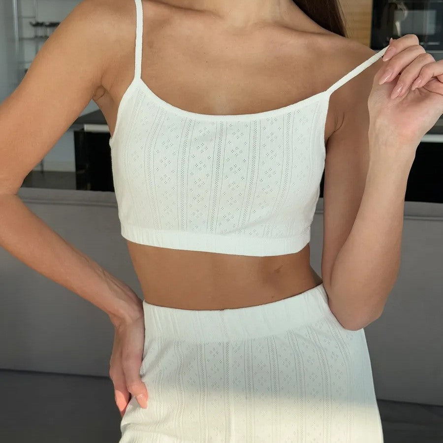 Cropped Knitted Cotton Jacquard Long-sleeved Trousers Cardigan Three-piece Set Beauty hair & fashionfj