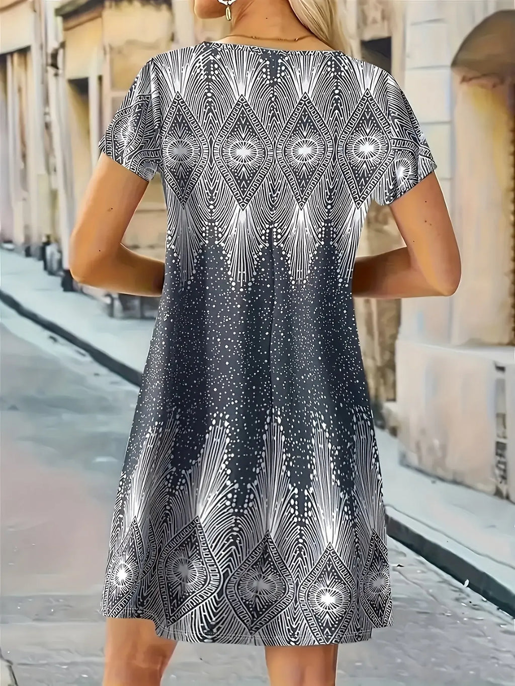 Self-pick-up Women's Printed Casual Short Sleeve V Neck Dress Only Self-pickup Is Supported Beauty hair & fashionfj
