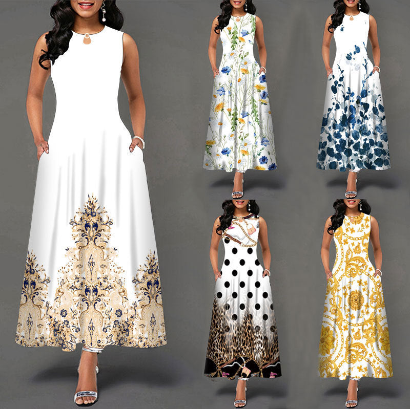 Black and White Color Block Floral Print Maxi Dress Beauty hair & fashionfj