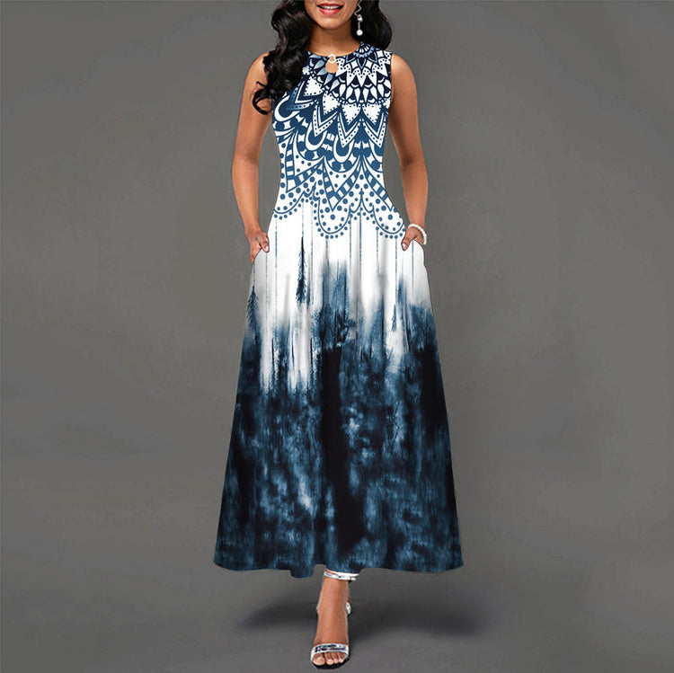 Black and White Color Block Floral Print Maxi Dress Beauty hair & fashionfj