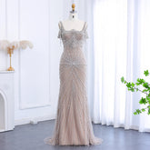 Sharon Said Luxury Tassel Silver Nude Mermaid Evening Dress with Cape Chocker Dubai Women Formal Party Gowns SS158 Customized Beauty hair & fashionfj