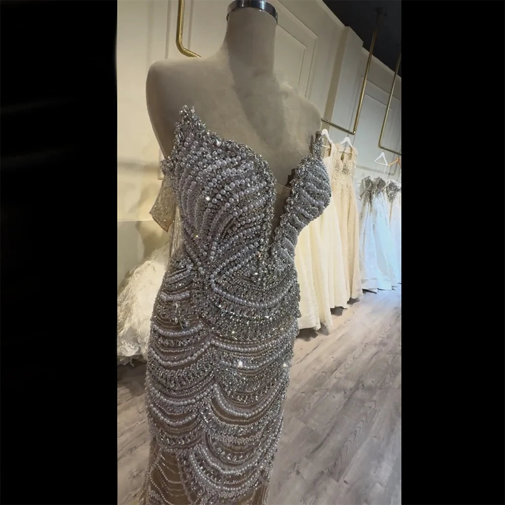 Serene Hill 2025 Customized Nude Silver Beaded Evening Dresses With Sparkling Crystal Embellishments For Formal Occasion LA72900 Beauty hair & fashionfj