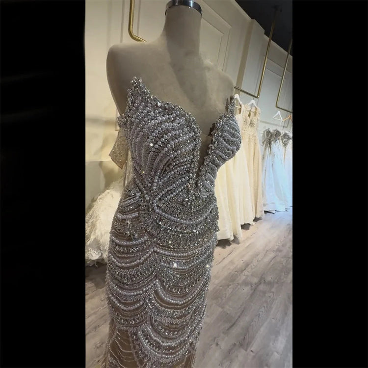 Serene Hill 2025 Customized Nude Silver Beaded Evening Dresses With Sparkling Crystal Embellishments For Formal Occasion LA72900 Beauty hair & fashionfj