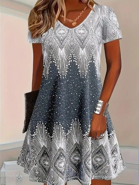 Self-pick-up Women's Printed Casual Short Sleeve V Neck Dress Only Self-pickup Is Supported