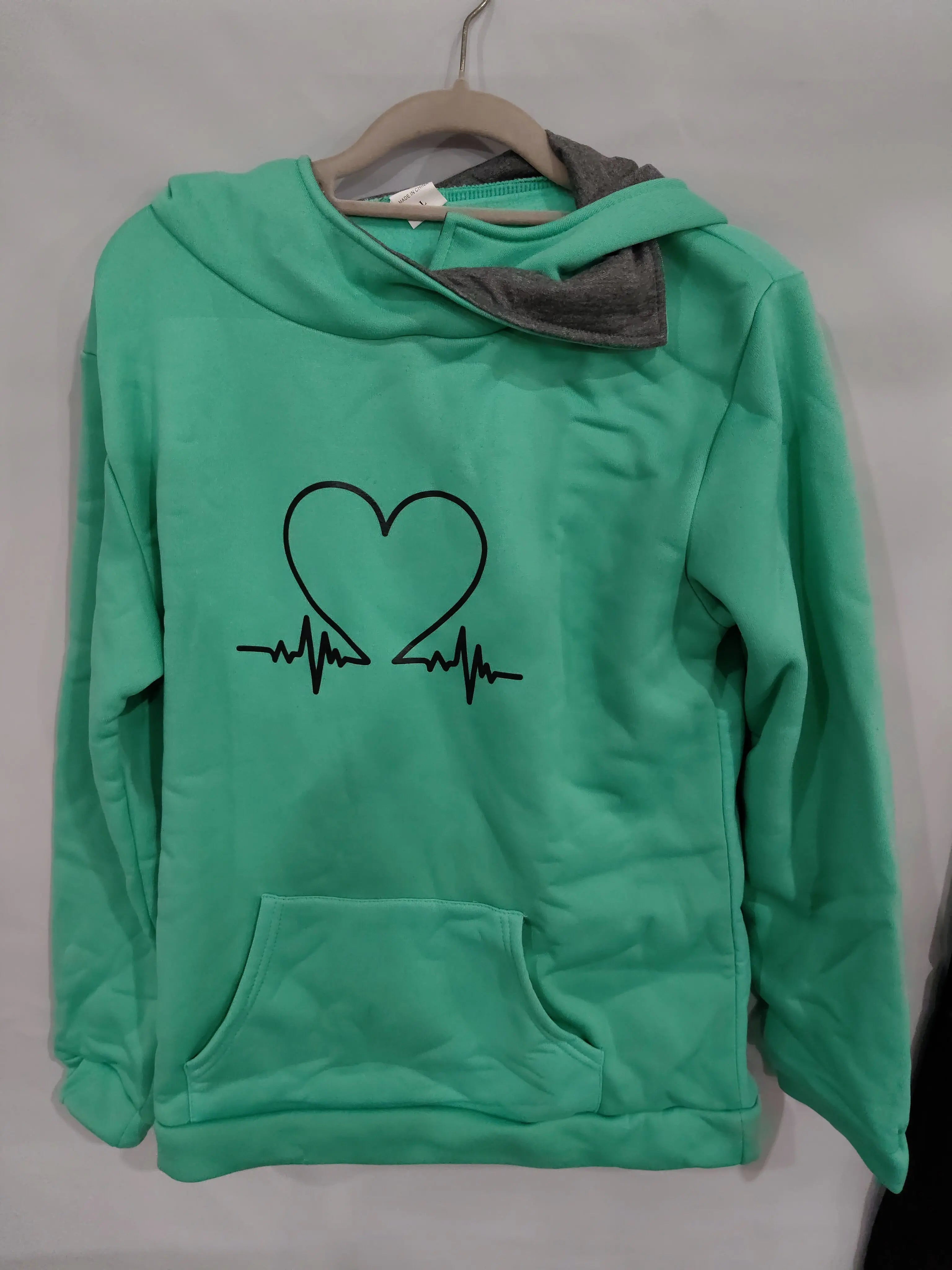 Love Heart Printed Sports Suit Hooded Sweatshirt Top And Drawstring Pants Fashion Casual Clothing For Women Beauty hair & fashionfj